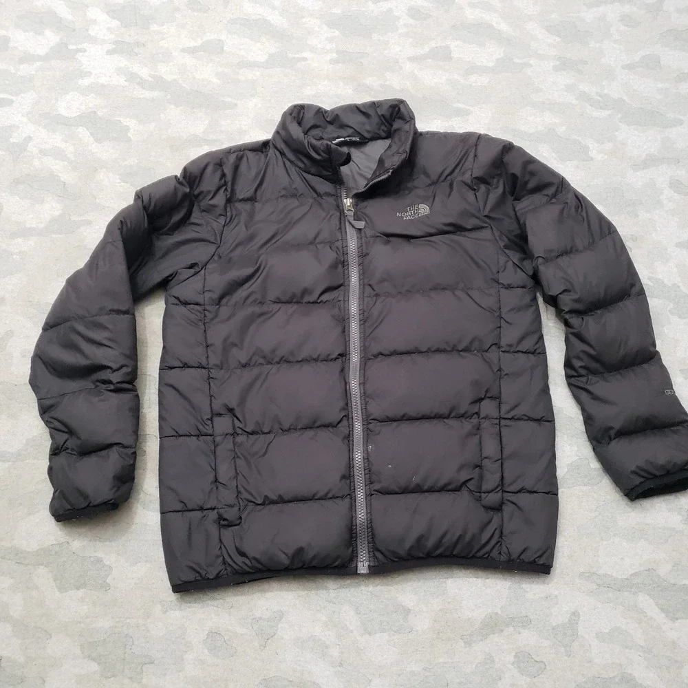 North Face Puffer Jacket Boys Large Black Goose Down 550 Outdoors Hiking Camp
